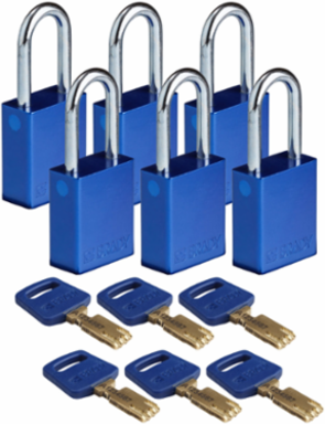SafeKey Lockout Padlock Blue 1.5 Inch x 0.75 Inch Steel Keyed Alike 6 Pack