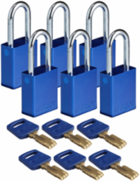 SafeKey Lockout Padlock 1.5 Inch Aluminum Blue Keyed Different (6 Pack)