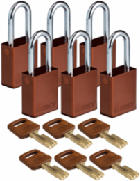 SafeKey Lockout Padlock, Aluminum Brown, 1.5 Inch, Keyed Alike, 6 Pack