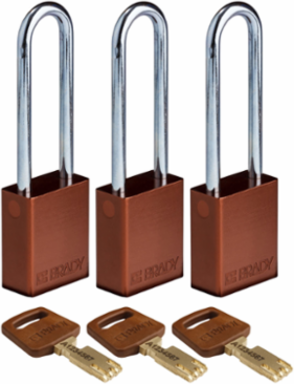 SafeKey Lockout Padlock Aluminum Brown 3 Inch Steel Keyed Alike, 3 Pack