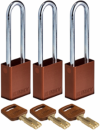 SafeKey Lockout Padlock Aluminum Brown 3 Inch Steel Keyed Alike, 3 Pack