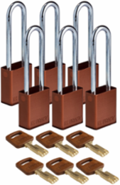 SafeKey Brown Safety Padlock 1.8 Inch H x 1.5 Inch W x 0.75 Inch D, Keyed Alike, 6 Pack