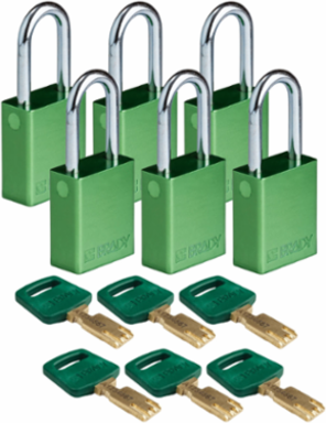 SafeKey Lockout Padlock 1.5 Inch Aluminum Steel, Keyed Different, 6 Pack