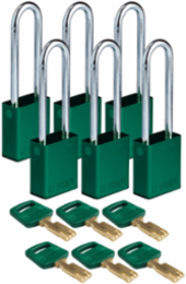 SafeKey Lockout Padlock 1.8 Inch H x 1.5 Inch W - Aluminum, Keyed Alike, 6 Pack