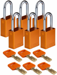 SafeKey Lockout Padlock 1.5 Inch Aluminum Orange, Keyed Alike (6 Pack)