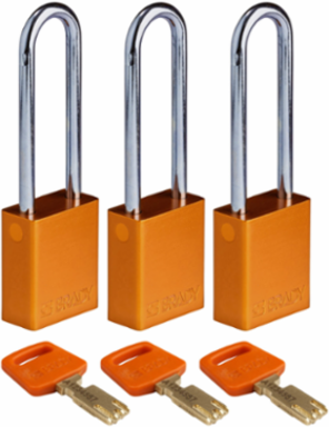 SafeKey Lockout Padlock 3 Pack, 3 Inch Steel, Keyed Alike, Aluminum, Orange