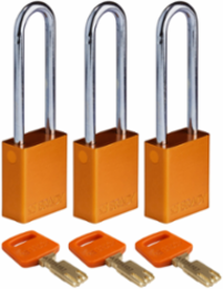 SafeKey Lockout Padlock 3 Pack, 3 Inch Steel, Keyed Alike, Aluminum, Orange