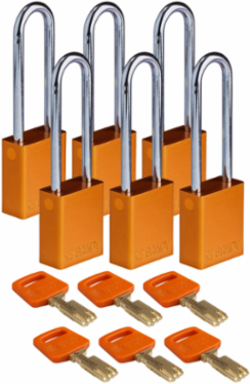 SafeKey Lockout Padlock 3 Inch Aluminum with Steel Shackle - Keyed Different (6 Pack)
