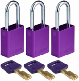 SafeKey Lockout Padlock 1.5 Inch Steel Keyed Alike 3 Pack, Purple
