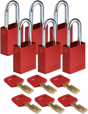 SafeKey Lockout Padlock Aluminum Red 1.5 Inch Steel Keyed Alike 6 Pk
