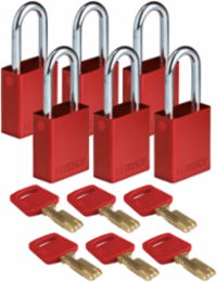 SafeKey Lockout Padlock Aluminum Red 1.5 Inch Steel Keyed Alike 6 Pk
