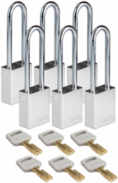 SafeKey Aluminum Lockout Padlock 3 Inch Open Shackle, Keyed Alike, 6 Pack