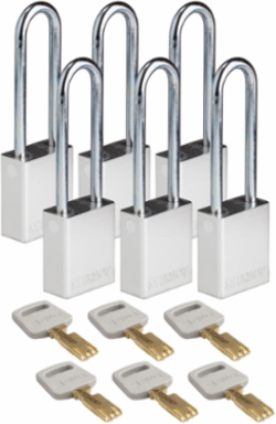 SafeKey Aluminum Lockout Padlock 3 Inch, Keyed Different, 6 Pack