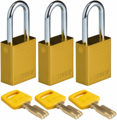 SafeKey Lockout Padlock 1.5 Inch Yellow Aluminum, 3 Pack, Keyed Alike