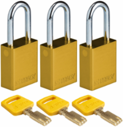 SafeKey Lockout Padlock 1.5 Inch Yellow Aluminum, 3 Pack, Keyed Alike