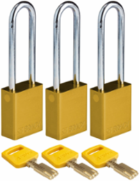 SafeKey Lockout Padlock 1.8 Inch H x 1.5 Inch W Aluminum Yellow, Keyed Alike 3 Pack