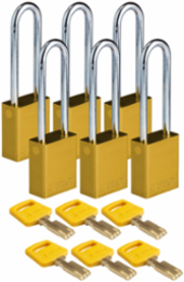 SafeKey Aluminum Lockout Padlock 3 Inch, Keyed Different, 6 Pack