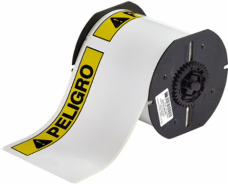 Indoor/Outdoor Vinyl Labels, 4 Inch x 6.25 Inch, Roll of 175, Black/Yellow on White