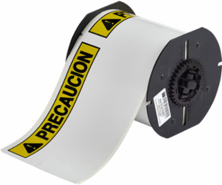 Vinyl Labels 4 Inch H x 6.25 Inch W, Roll of 175, Black/Yellow on White