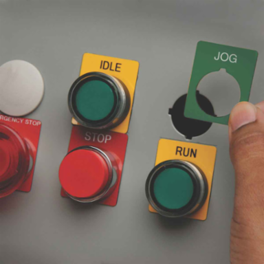 Raised Panel Polyester Push Button Labels, 1.5 Inch H x 1.2 Inch W, Red, 200 Labels