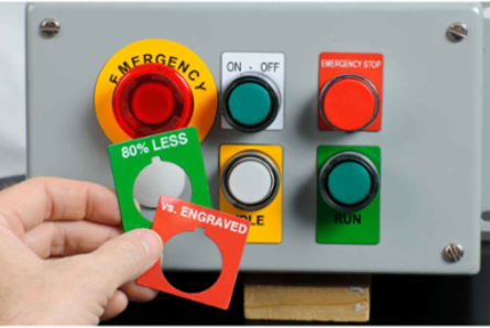 Raised Panel Polyester Push Button Labels, 1.5 Inch H x 1.2 Inch W, Red, 200 Labels