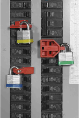 120V Single Pole Breaker Lockout, 6 Pack, Polycarbonate, Red, Clamp-On