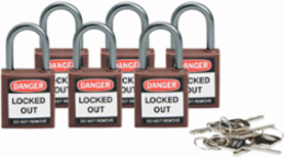 Brady® Nonconductive Compact Nylon Padlocks - 5-Pin Cylinder, 1 in. Shackle Clearance, Keyed Alike