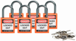 Brady® Nonconductive Compact Nylon Padlocks - 5-Pin Cylinder, 1 in. Shackle Clearance, Keyed Alike