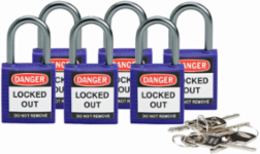 Brady® Nonconductive Compact Nylon Padlocks - 5-Pin Cylinder, 1 in. Shackle Clearance, Keyed Alike