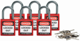 Brady® Nonconductive Compact Nylon Padlocks - 5-Pin Cylinder, 1 in. Shackle Clearance, Keyed Alike