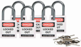 Brady® Nonconductive Compact Nylon Padlocks - 5-Pin Cylinder, 1 in. Shackle Clearance, Keyed Alike