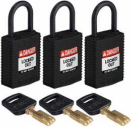 SafeKey Lockout Padlock 1 Inch Nylon Black - Keyed Alike, 3 Pack