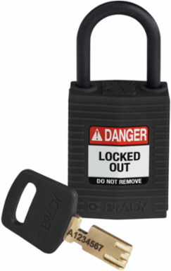 SafeKey Lockout Padlock 1.65 in H x 1.25 in W Nylon Black Keyed Different
