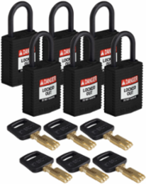 SafeKey Lockout Padlocks, 1.25 Inch Body Width, 6 Pack
