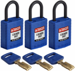 SafeKey Lockout Padlock 1.0 Inch Plastic Keyed Alike 3 Pack, Blue