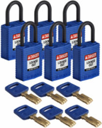 SafeKey Lockout Padlock 1.0 Inch Nylon Blue, 6 Different Keys