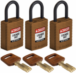 SafeKey Lockout Padlock 1.65 Inch Nylon Brown, Keyed Alike, 3 Pack