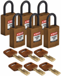 SafeKey Lockout Padlock 1.65 Inch Nylon Brown Keyed Alike 6 Pack