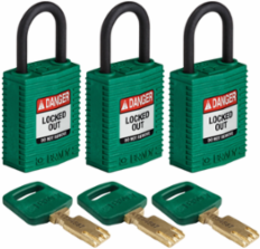 SafeKey Lockout Padlock 1 Inch Nylon Green Keyed Alike 3 Pack