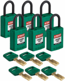 SafeKey Nylon Padlock, 1.65 Inch H x 1.25 Inch W, Keyed Different, 6 Pack