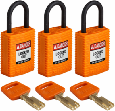 SafeKey Lockout Padlock 1.65 Inch x 1.25 Inch Nylon Orange, Keyed Alike (3 Pack)