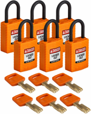 SafeKey Lockout Padlock 1.65 in H x 1.25 in W x 0.75 in D, 6 Pack