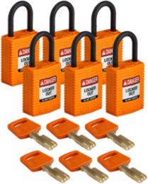 SafeKey Lockout Padlock 1.65 in H x 1.25 in W x 0.75 in D, 6 Pack