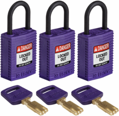 SafeKey Lockout Padlock Nylon Purple 1.65 Inch H x 1.25 Inch W, 3 Pack