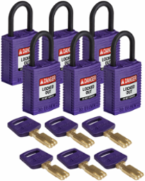 SafeKey Lockout Padlock Nylon Purple 1.65" H x 1.25" W, Keyed Alike, 6 Pk