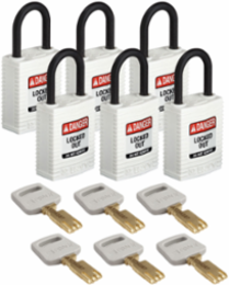 SafeKey Safety Padlock 1.65 in H x 1.25 in W, Nylon, 6 Pack