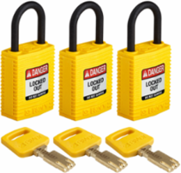 SafeKey Lockout Padlock 1.25 Inch Nylon Yellow Keyed Alike 3 Pack