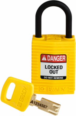 SafeKey Lockout Padlock 1.0 Inch Nylon Yellow, Keyed Different, Non-Conductive