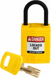 SafeKey Lockout Padlock 1.0 Inch Nylon Yellow, Keyed Different, Non-Conductive