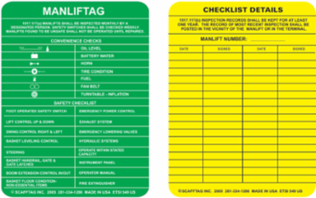 ENTRYTAG Inserts: MANLIFTAG: 1917.117(A) MANLIFTS SHALL BE INSPECTED MONTHLY BY A DESI…